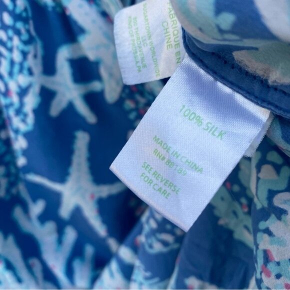 Lilly Pulitzer Elsa Silk Top Indigo Good Reef Size XL - Picture 10 of 11